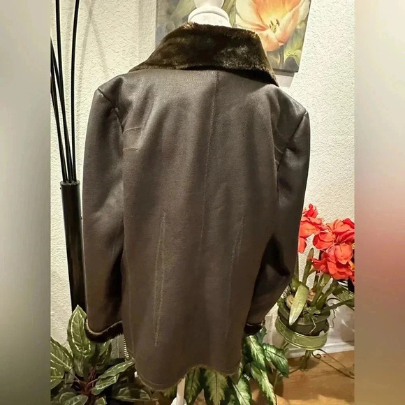 Oscar De La Renta Vintage Black Leather Faux Fur lined Long Sleeve Jacket Size M - Picture 5 of 15